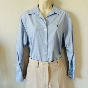 Polo Ralph Lauren blue button down collared shirt with blue logo collared long s